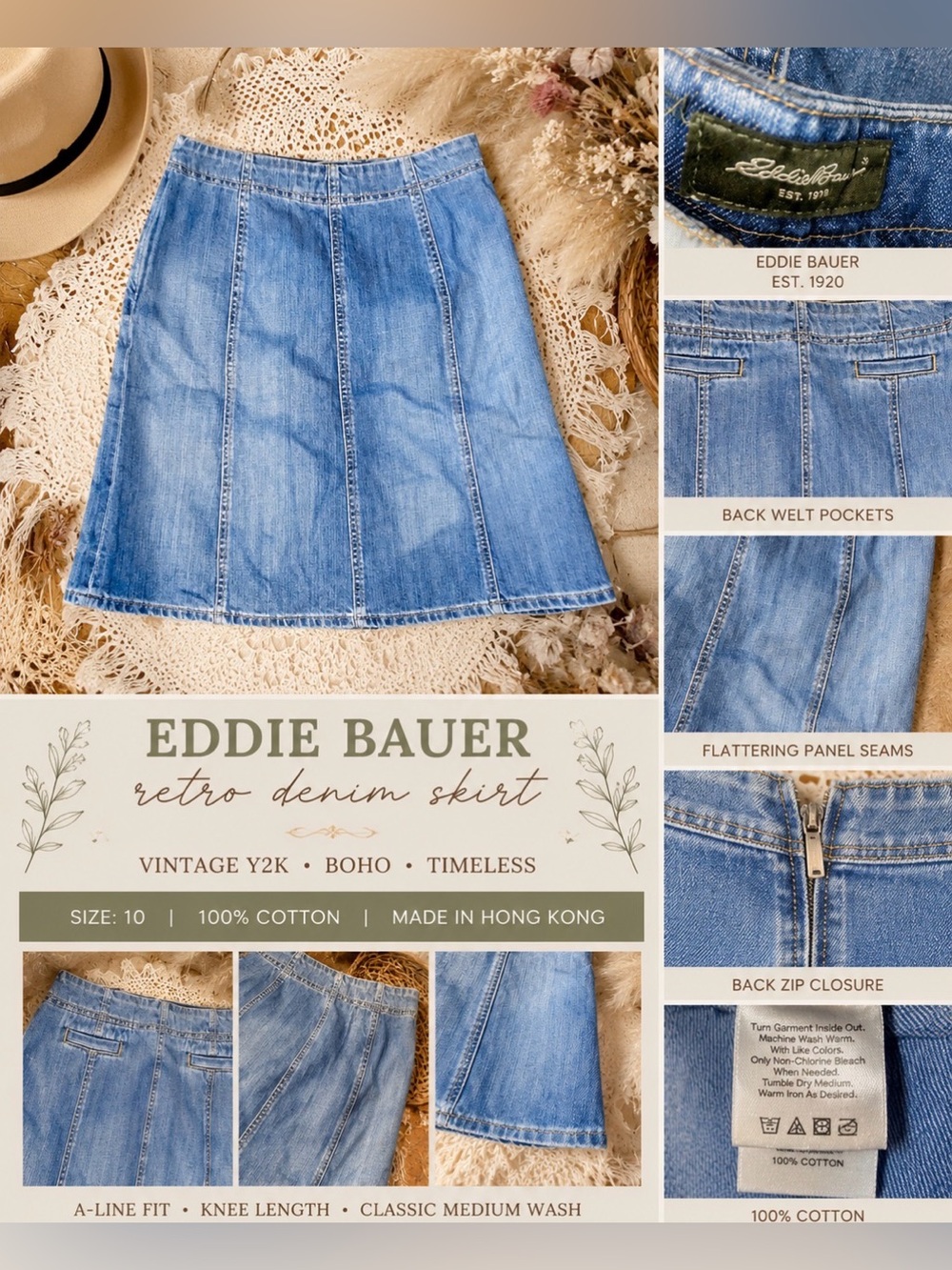Eddie Bauer / 90’s- Medium Blue Denim A-Line Skirt